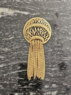 Gold Tassel Brooch with Filigree Disc VINTAGE